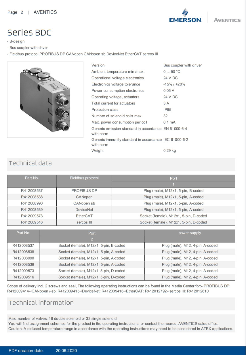 AVENTICS Series BDC Bus Coupler With Driver Streamlined Connectivity for Valve Systems