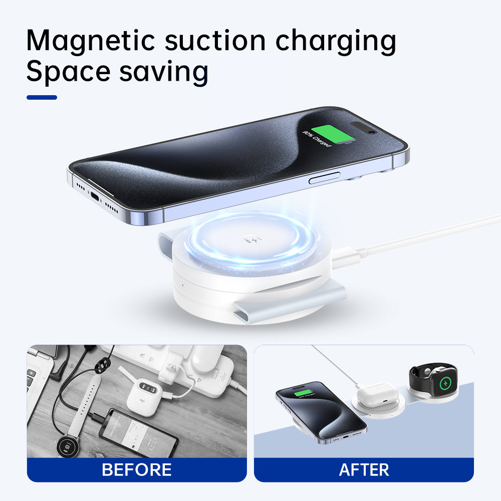 3-in-1 Foldable Wireless Charger For Apple Watch Indicator Light Included