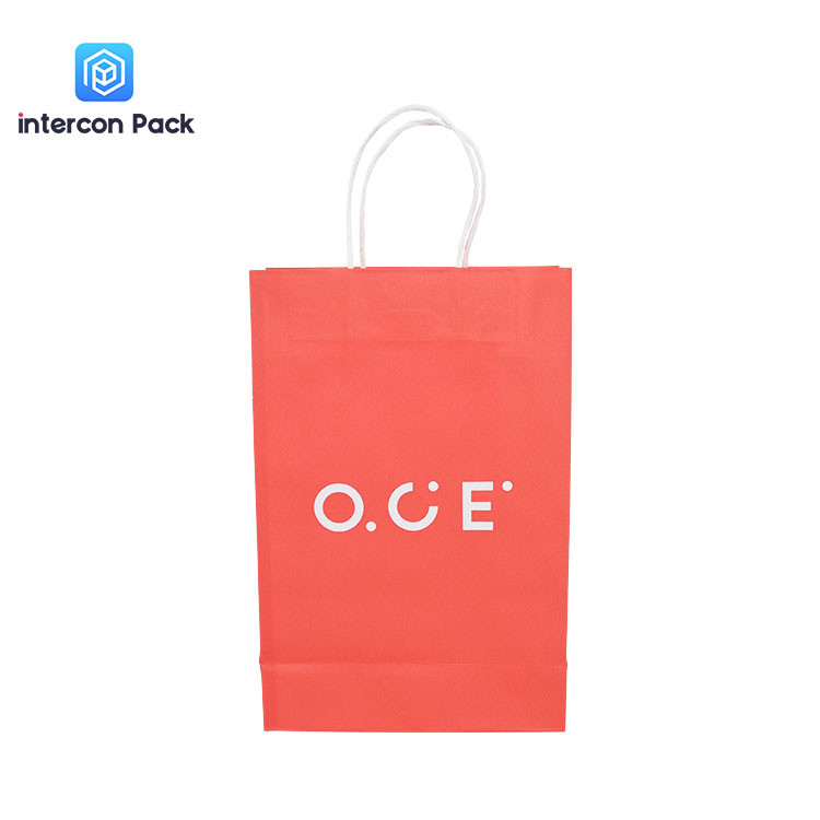 210g Twisted Handle Kraft Paper Bags Red Color Printing 12.99x8.66x3.94 inch