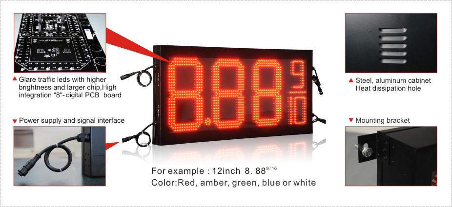 Led Fuel Price Signs Red Amber Green Blue White Digit Height 4" 6" 12" 16" 18" 36"