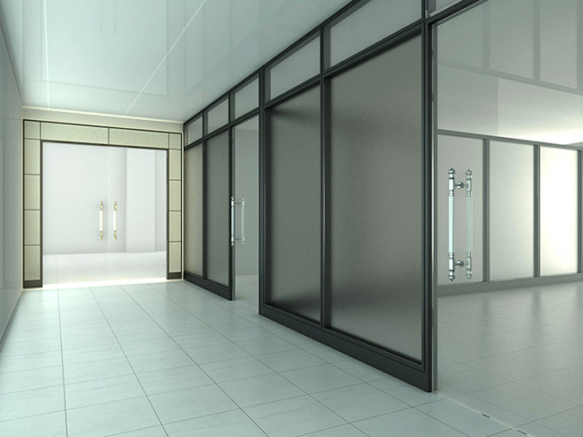 Black Tempered Glass Aluminum Partition Wall 83mm Thick Full Height