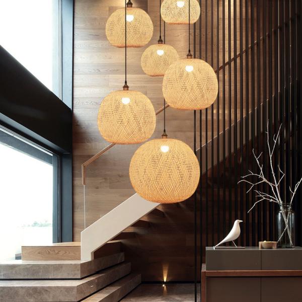 Chinese Bamboo Ball Pendant Lights Weaving Living Room Decoration Rattan Hanging