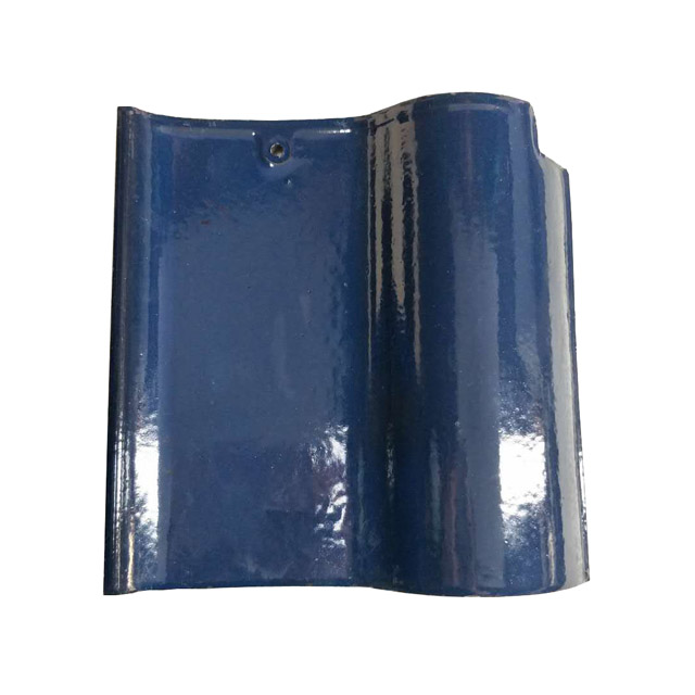 Matte Glazed Ceramic Roof Tiles Blue Spanish 220mm Handmade Clay Roofing Tiles