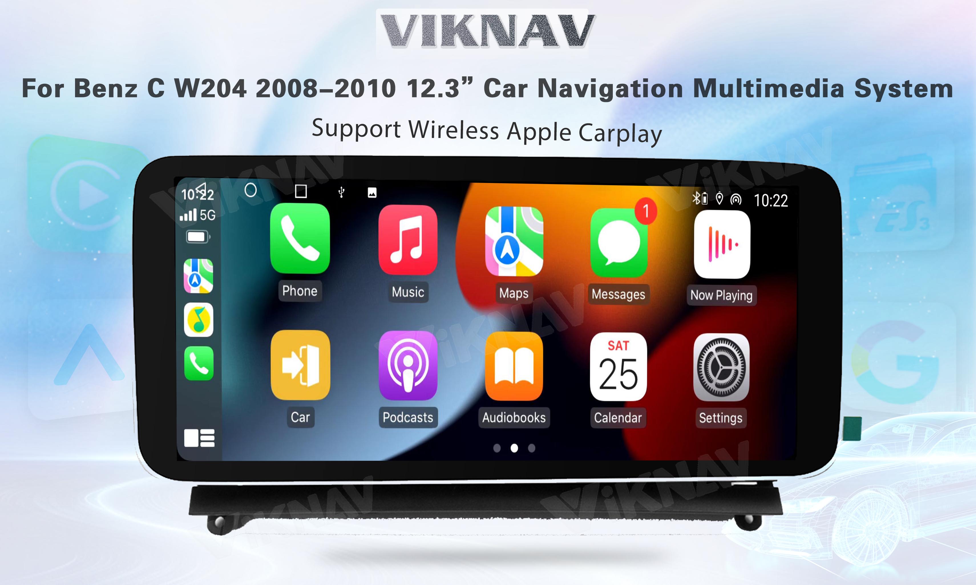 Viknav 12.3 Inch Android Car With Screen Multimedia Player For Mercedes Benz C Class W204 2008-2010 GPS 2Din NTG4.0