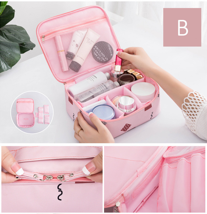 Printed Pattern Oxford Fabric Double Zipper Makeup Storage Bag
