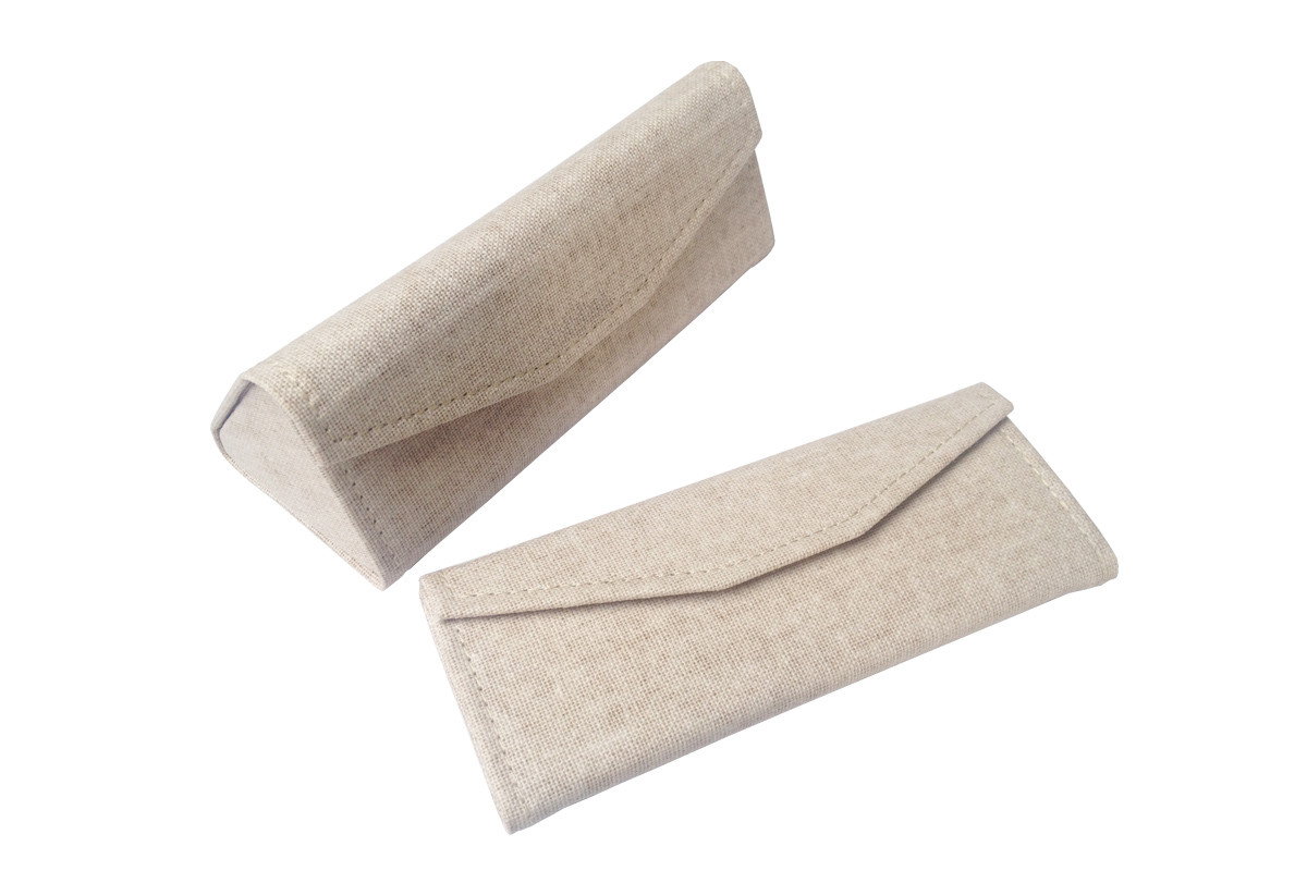Triangular Fold Up Glasses Case Gunny Cloth / Denim Material With Holder
