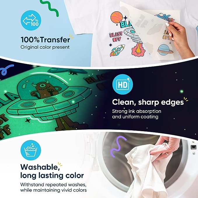 60cm DTF Glow in the Dark Transfer Paper Film A3 Heat Transfer Film for PET Film Transfer for Clothing Application