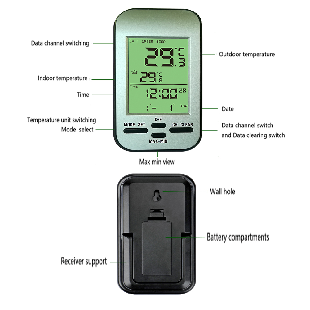 119*74*21mm End Custom Wireless Swimming Pool Floating Digital Thermometer Black And Silver Color