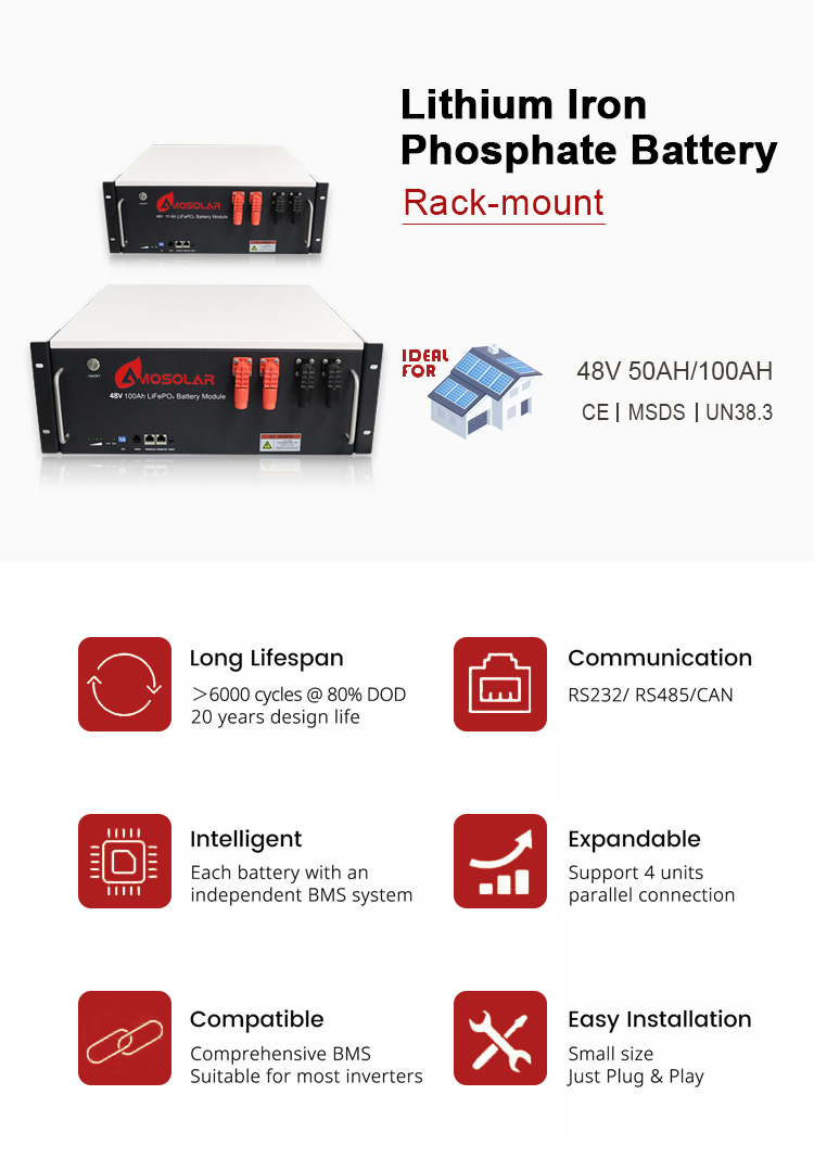 Amosolar 48V/51.2V 100ah 200ah 5kwh 10kwh 2.5kwh Lithium Ion Battery for Solar Storage