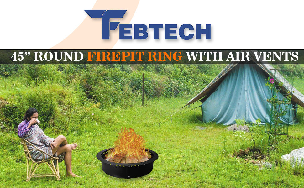Smokeless Fire Pit Insert Steel 45" Round Foldable Fire Pit Ring with Air Vents and Coller Support
