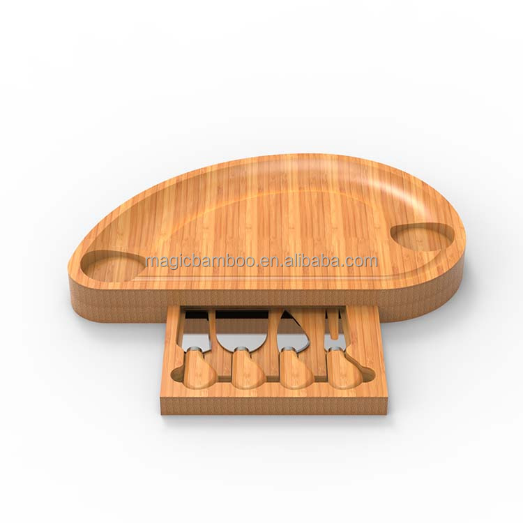 Semicircle Conch Shape Bamboo Cheese Cutting Board and Knife Set for Customized Designs