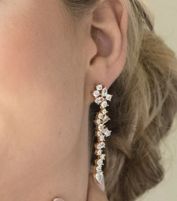 Cluster Drop Bridal Statement Earrings White Cubic Zircon Brass Earrings Customized