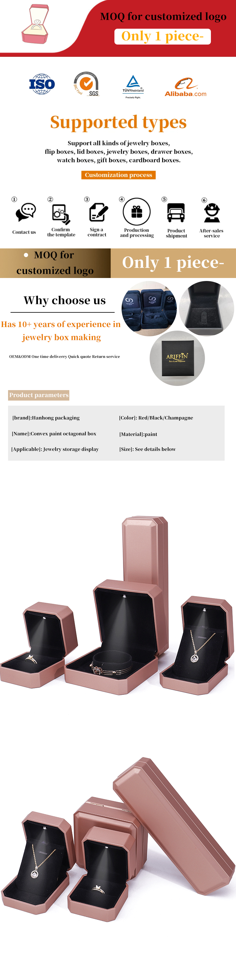 Customized LED Luxury Jewelry Box Packaging For Rings Necklaces Bracelets Earrings