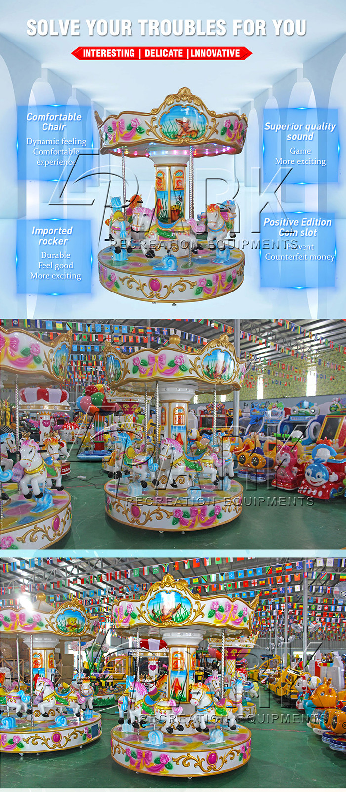 Hot Sale 6 People Carousel Ride Amusement park machine coin opreated for kids