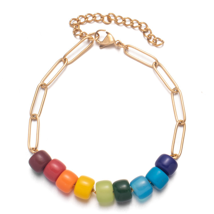 Stainless Steel Forte Beads Bracelet 18k Vacuum Gold Plating with Chain