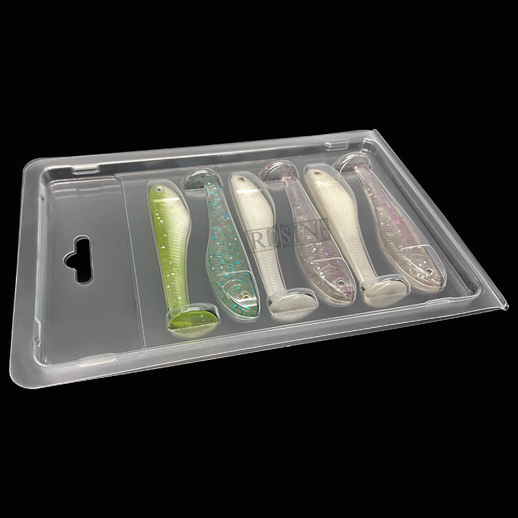 6 Cavity Disposable PVC Custom Fishing Lure Packaging Hinge Clamshell