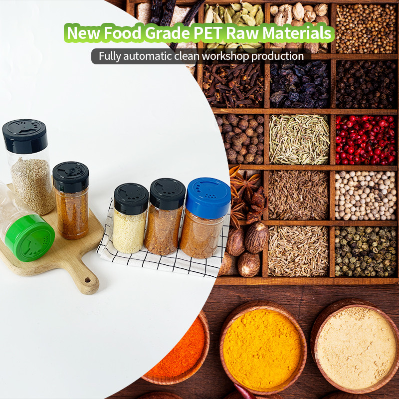 Transparent PET Plastic Kitchen Powder Spice Seasoning Shaker Container Jar