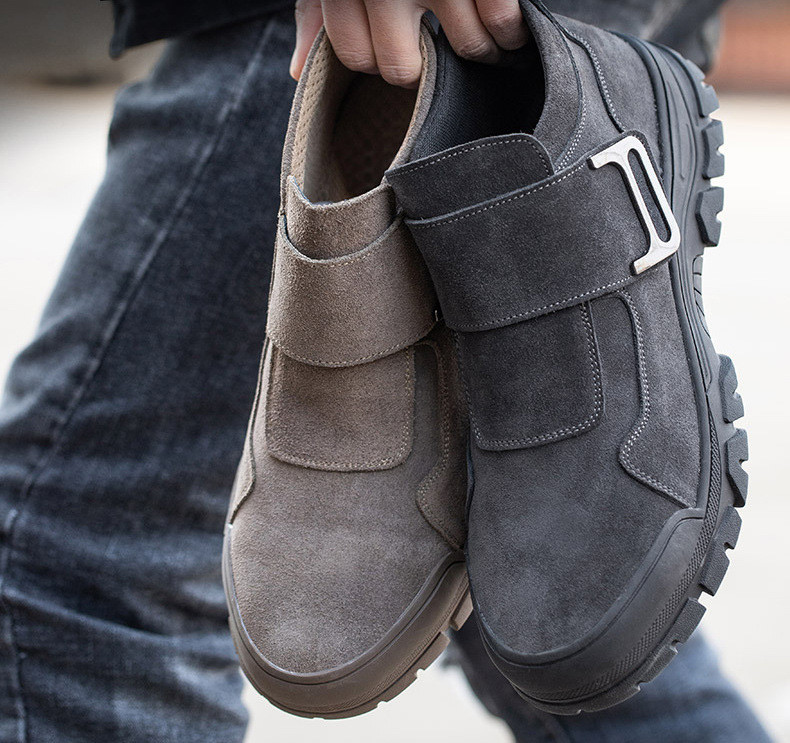 Comfortable Men's Welding Safety Shoes Suede Work Boots With Rubber Sole Felt Button Kevlar