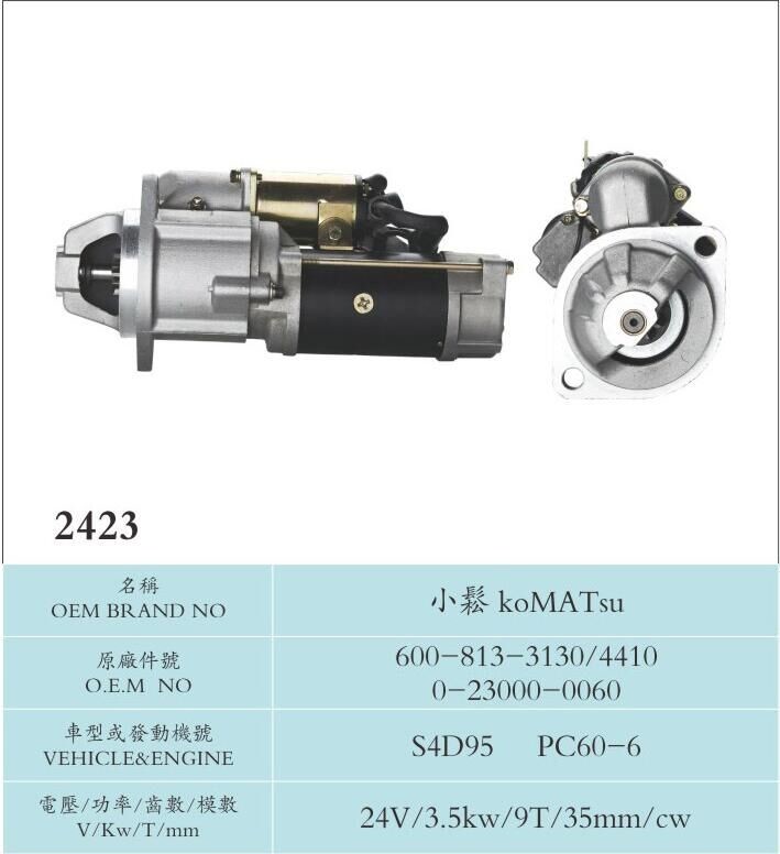 Auto Spare Part , Nikko Starter Motor Komatsu(600-813-3130/4410 0-23000-0060)S4D95 PC60-6