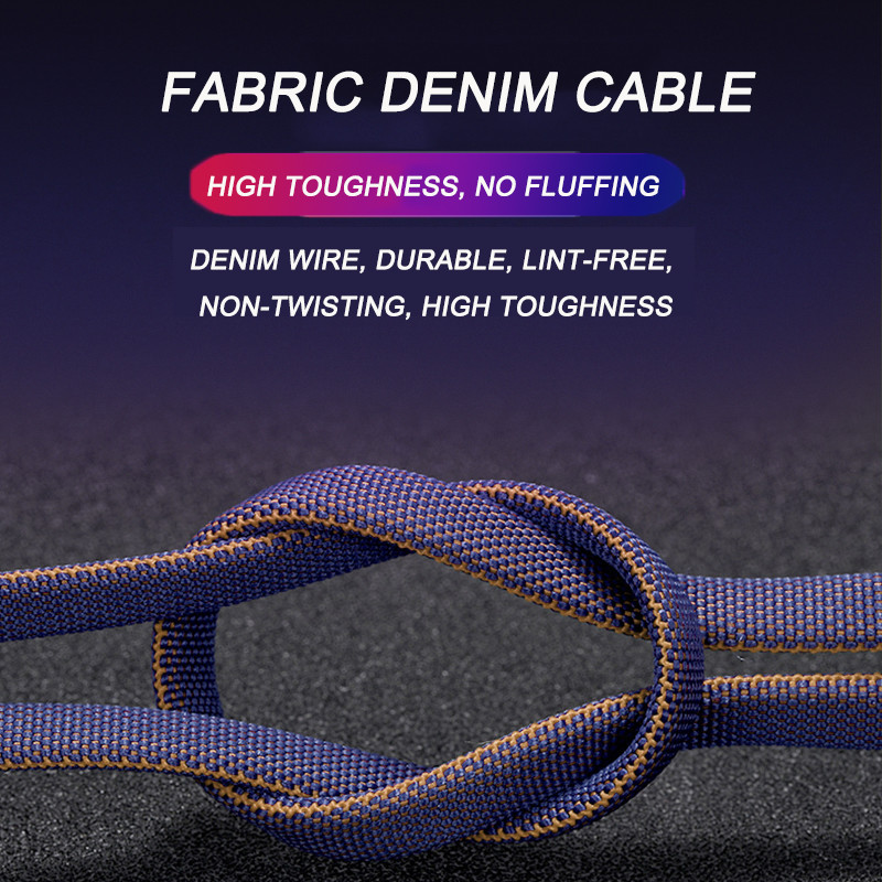 Denim Braided USB 2.0 Charging Cable Zinc Alloy Blue Black Red Color