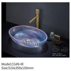 Bathroom Hand Wash Glass Basin Sink Oval Shape Hotel Clear Colorful Vessel