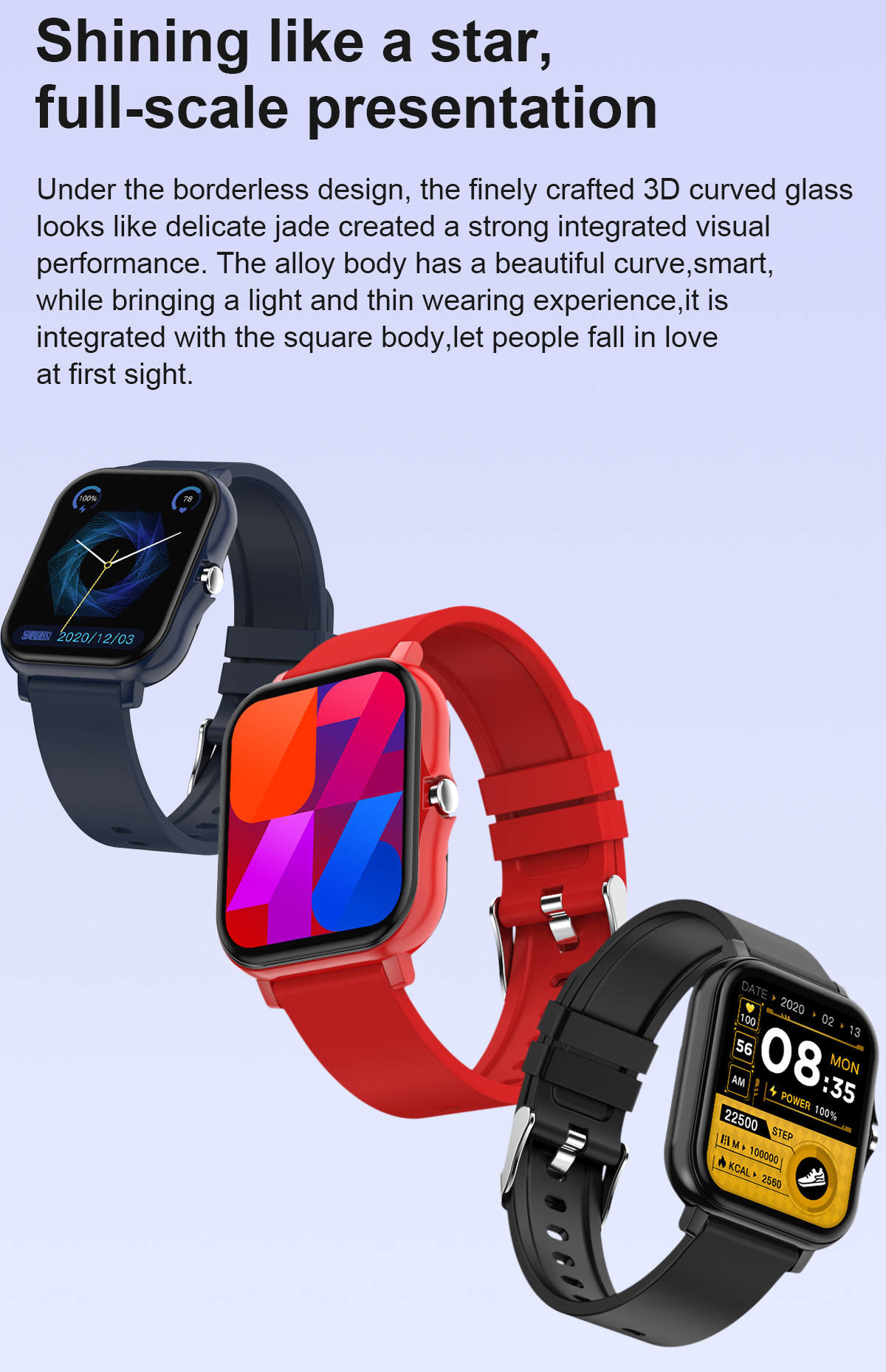 Vibration Remind Smart Sport Watch Full Touch Body Temperature Monitor IPX7 Waterproof