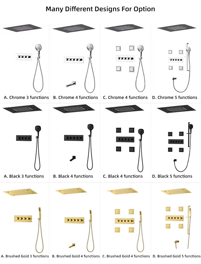 Shower Ceiling Bathroom Shower Faucet Set Luxury LED Thermostatic High Flow Rain Waterfall