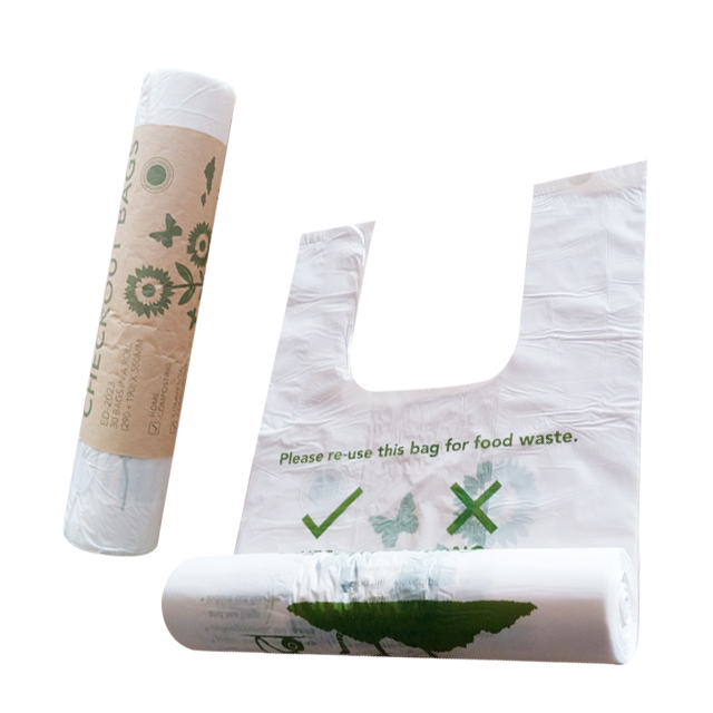 Custom printed corn starch t-shirt plastic bag roll with own logo