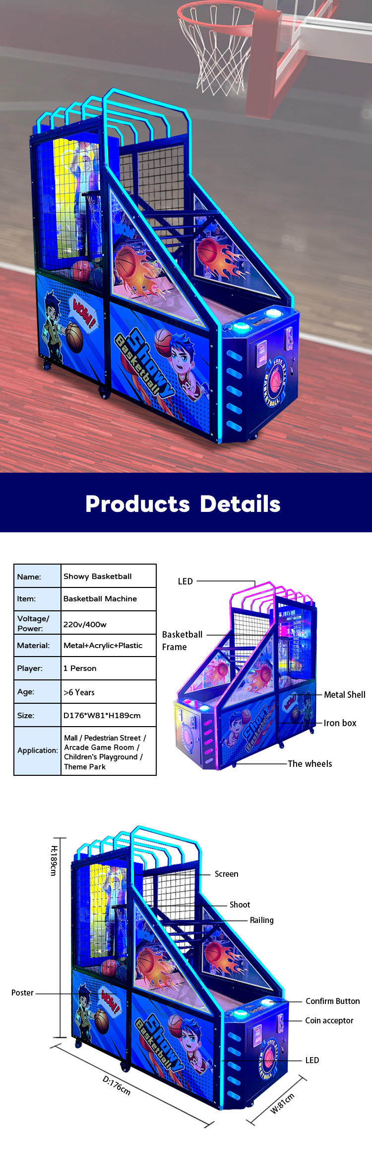 42'' Arcade Game Street Basketball Shooting Machine Coin Operated For Playing