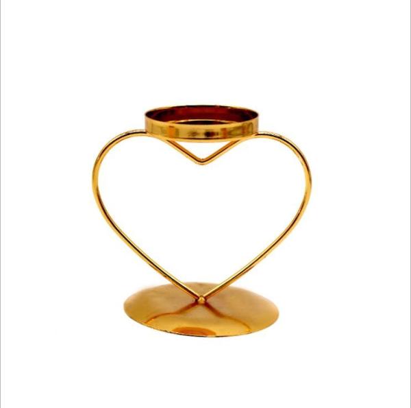 Gold metal wire heart shape decorative metal candle holder with glass tealight