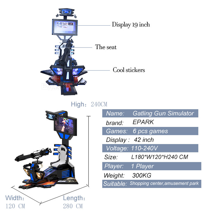 350KG VR Space Platform Gatling Shooting Gun Arcade Game Machine