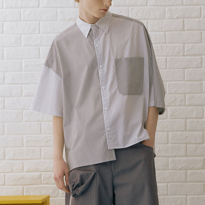 Summer Mens Trendy T Shirts Turtleneck Collar Anti - Wrinkle Patchwork Style