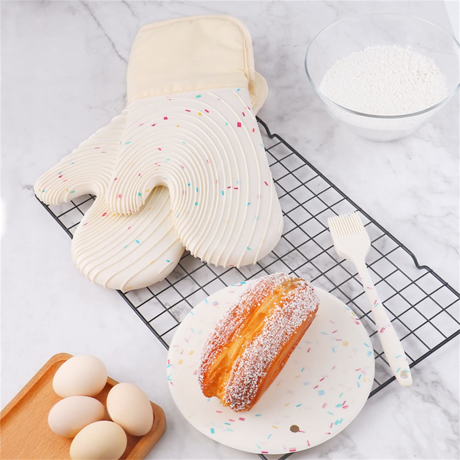 Silicone Oven Mitts Pair BBQ Gloves Heat Resistant Silicone Grilling Gloves Silicone Kitchen Utensil Baking Gloves