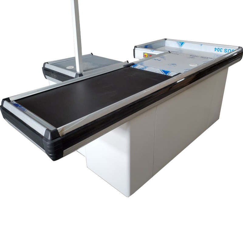 Electric Conveyor Belt Supermarket Checkout Counter With Adjustable Shelf