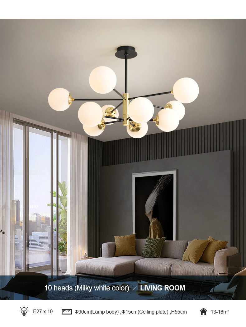 Loft Vintage Loft Chandelier E27 Round Ball Light Ceilling Lamp Black Gold pendant lighting(WH-MI-426)