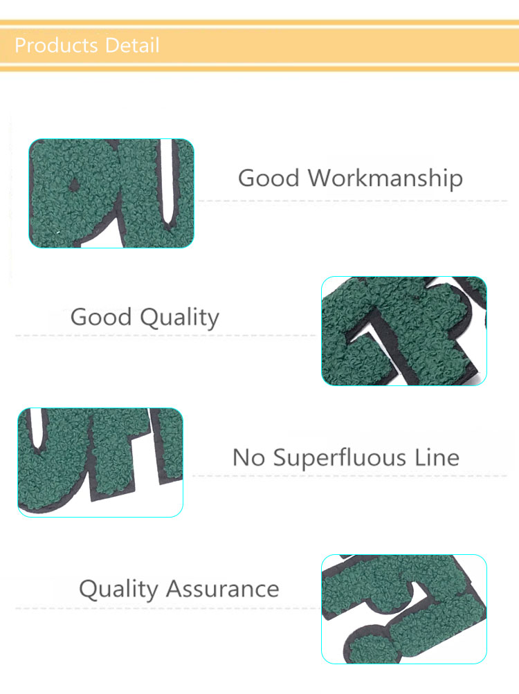 3D Handmade Custom Chenille Patches Green Color PUFF Letter 17*7.5CM Size