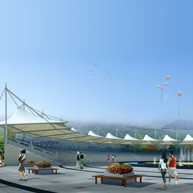 Q355 Fabric Tensile Membrane Shade Structures White On Site Installation