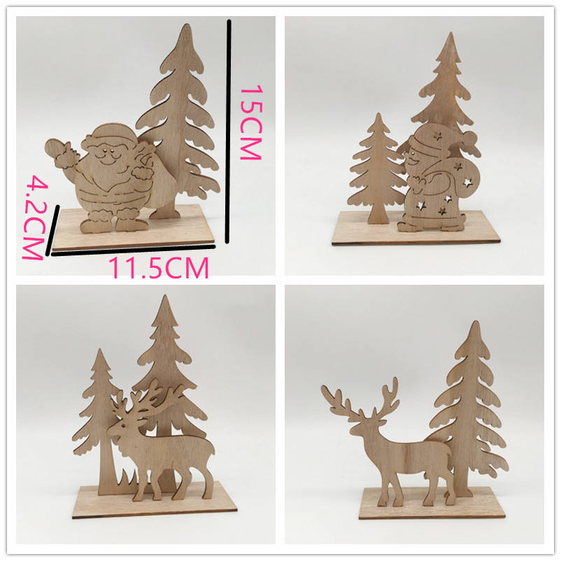 Christmas Tree Santa Elk Wooden Chips Festival Ornaments For Family Party Table Decorations