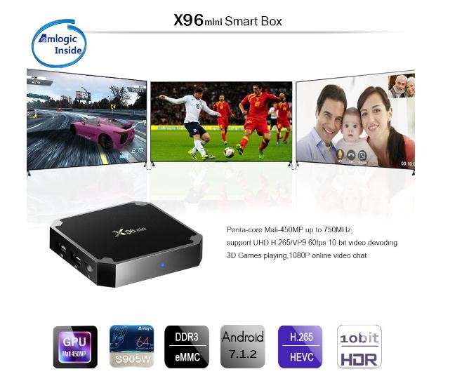 S905W 1G / 2G RAM 8G / 16G ROM X96 Mini TV Box DC 5V / 2A Power Black Color