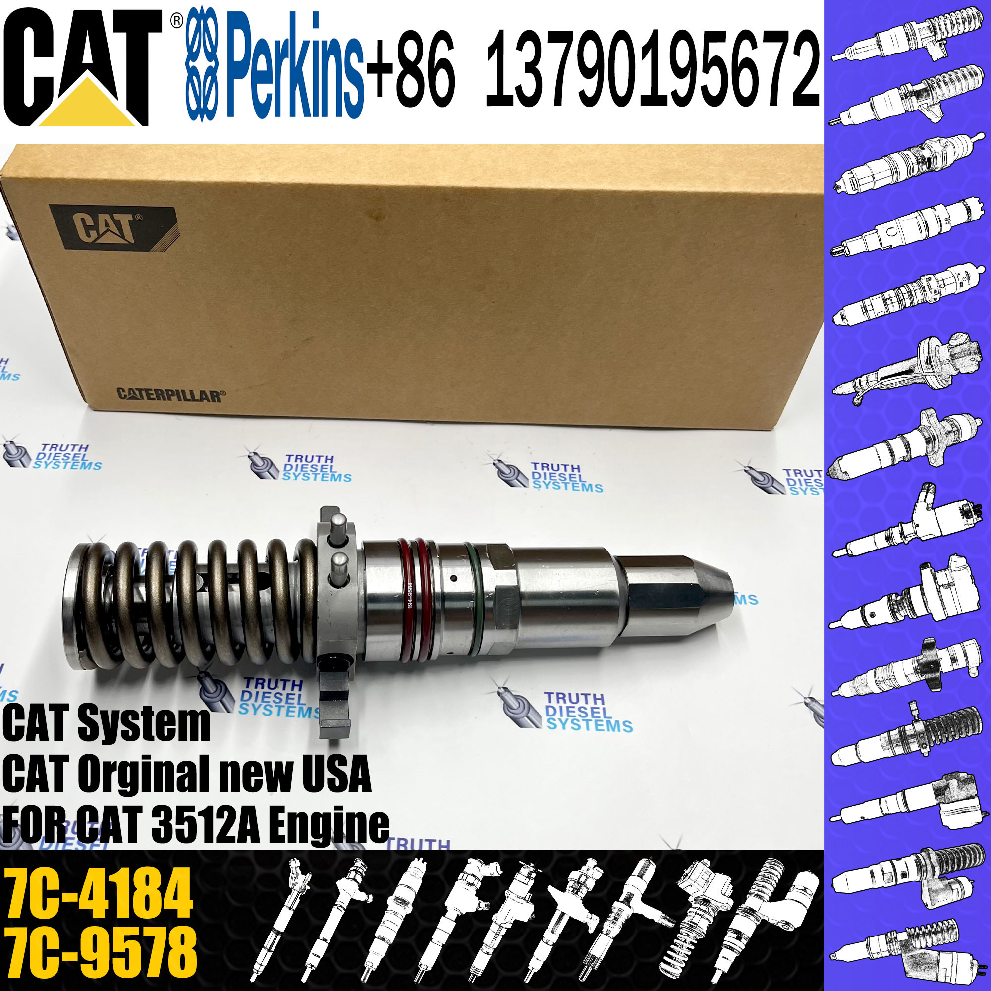 common rail diesel fuel injector 6I-3075 7C-4184 7C-9578 10R3053 for Caterpillar 3508 3512 3516 3524 Engine