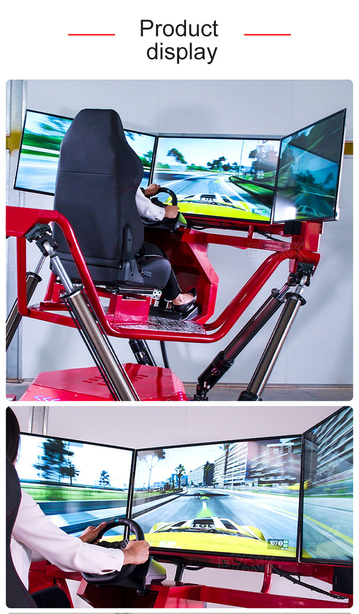 7000W Racing Car 9D Vr Simulator Six Axis Three Screen 5.8m2 Venue size