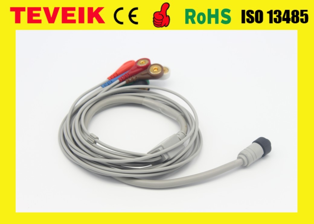 Medical Reusable GE Marqutte Holter Recorder Integrated 5 leadwires ECG Cable With Snap