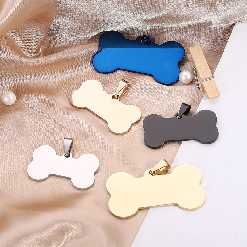 Carved Stainless Steel Dog ID Tags 2cm-6cm SS Dog Tag Black Blue