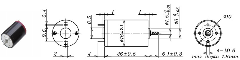 High Torque Metal Brushed Dc Motor Coreless 1.7W Rated Power 6v 6000 Rpm