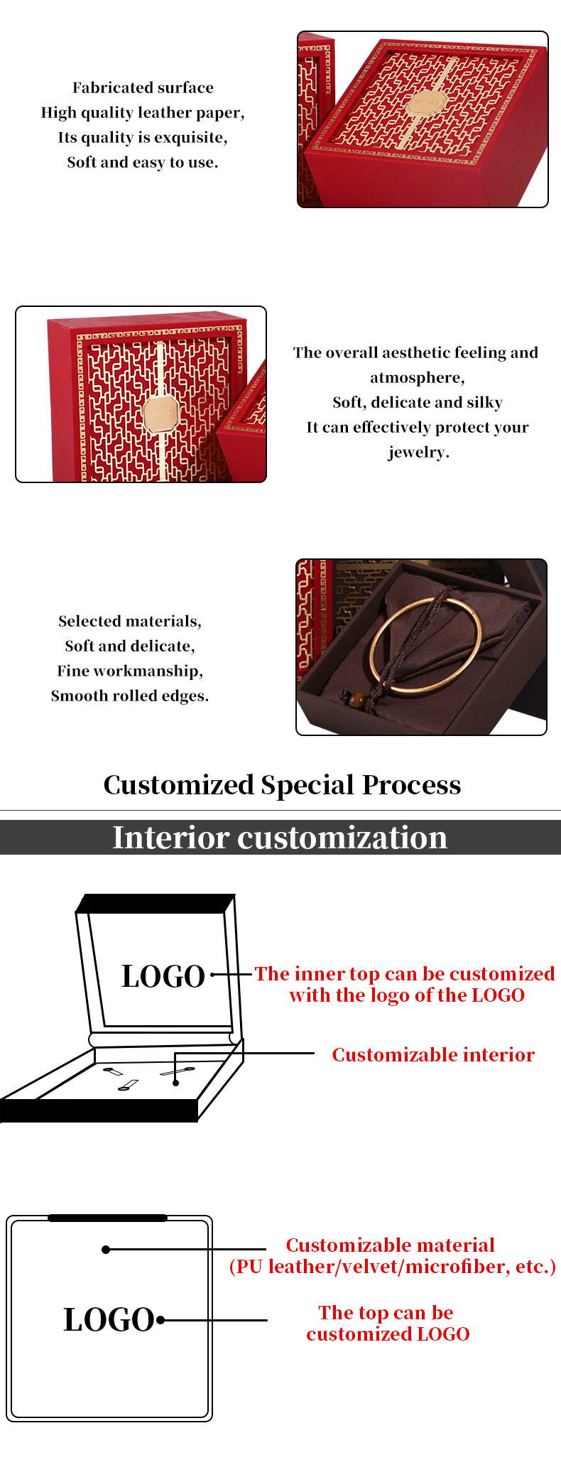 Customer Logo Chinese Style Red Bracelet Box Packaging For Festive Holiday Gift