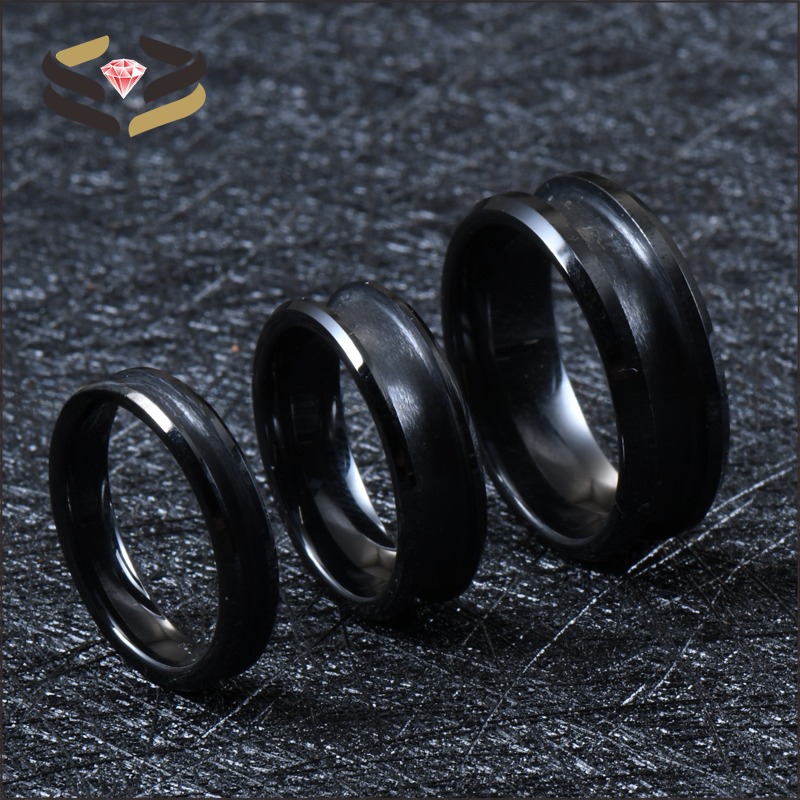 Men'S Women'S Black Wedding Ceramic Rings 4mm 6mm 8mm With Customizable Inlay
