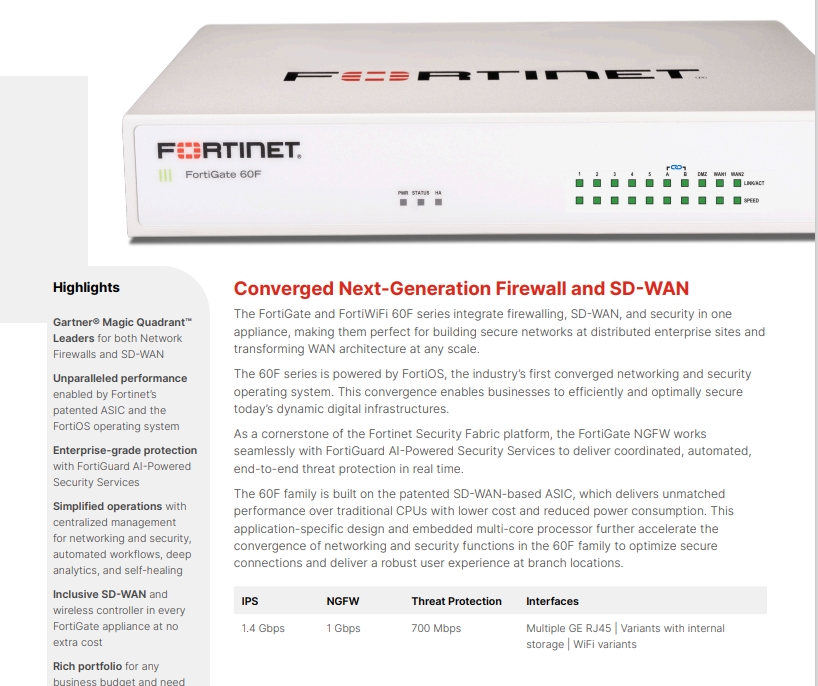 Brand New High quality FortiGate 60F FG-60F 10 x GE RJ45 ports Network Firewall
