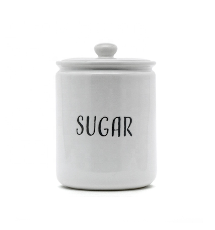 Airtight Household White Creative Stoneware Kitchen Coffee Sugar Flour Round Ceramic Canister With Lid