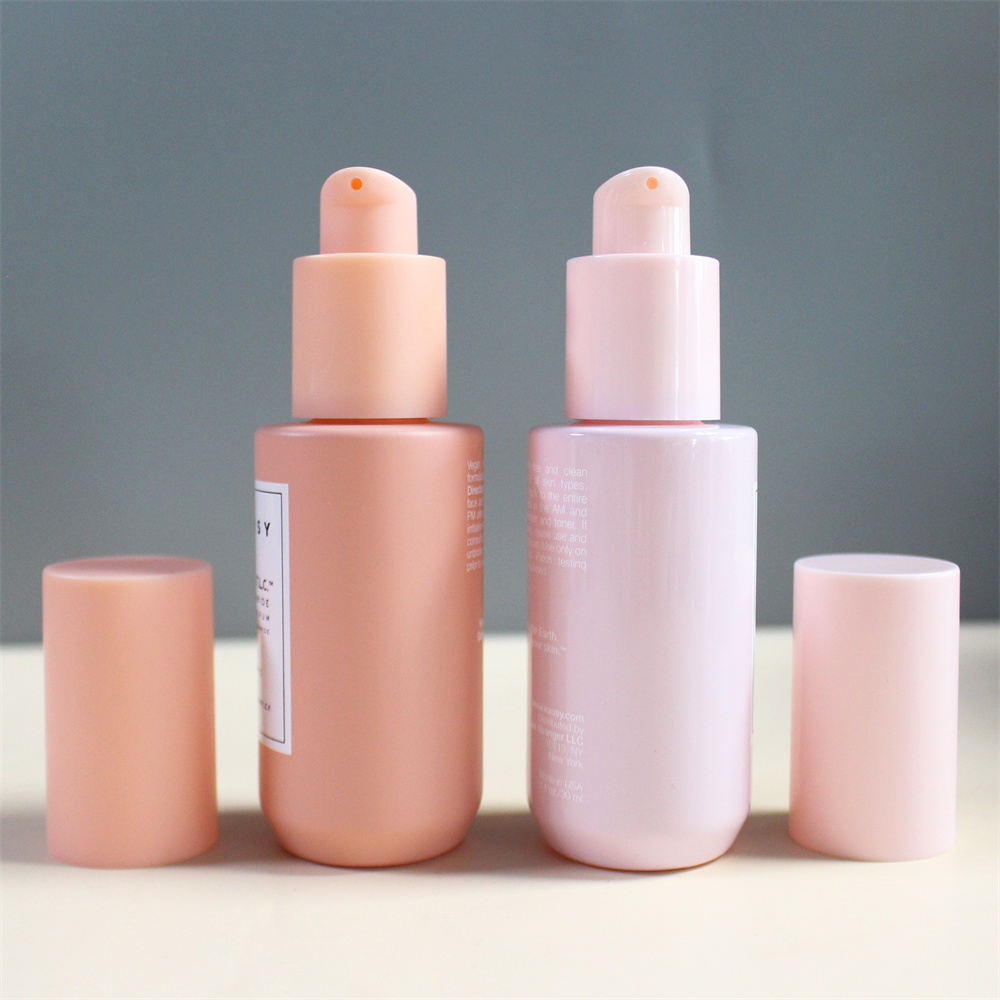 Frosted Skin Care Serum Toner Plastic Lotion Bottles Round Pump Glass Bottles 50ml