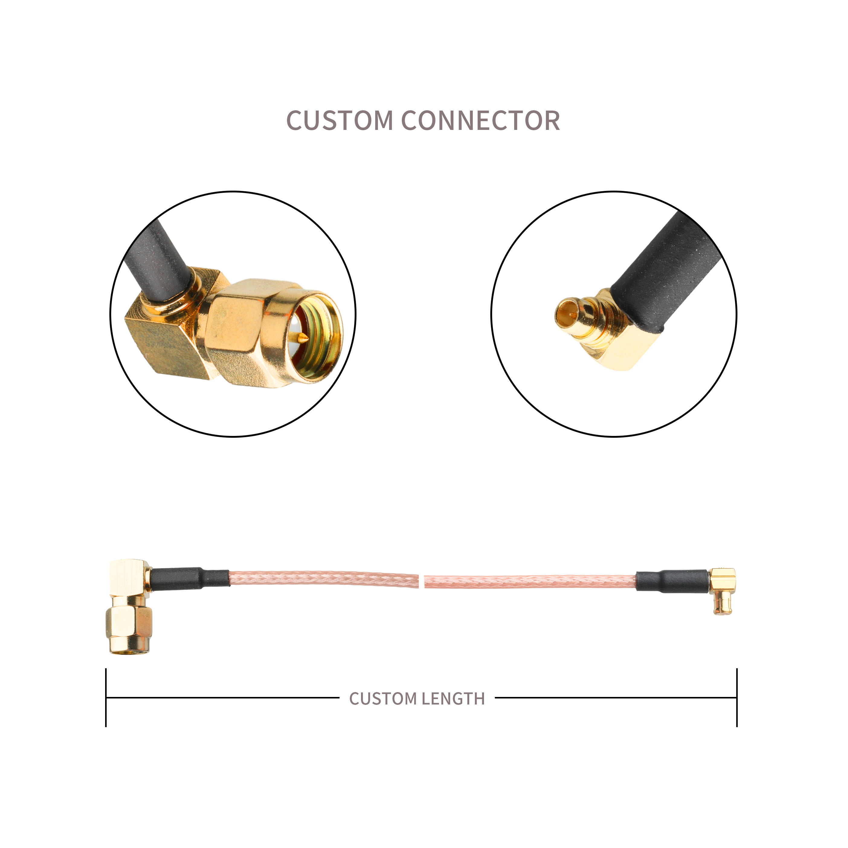 ROHS RG316 Coaxial Cable RA SMA Plug Right Angle Plug To MMCX Plug Right Angle Plug